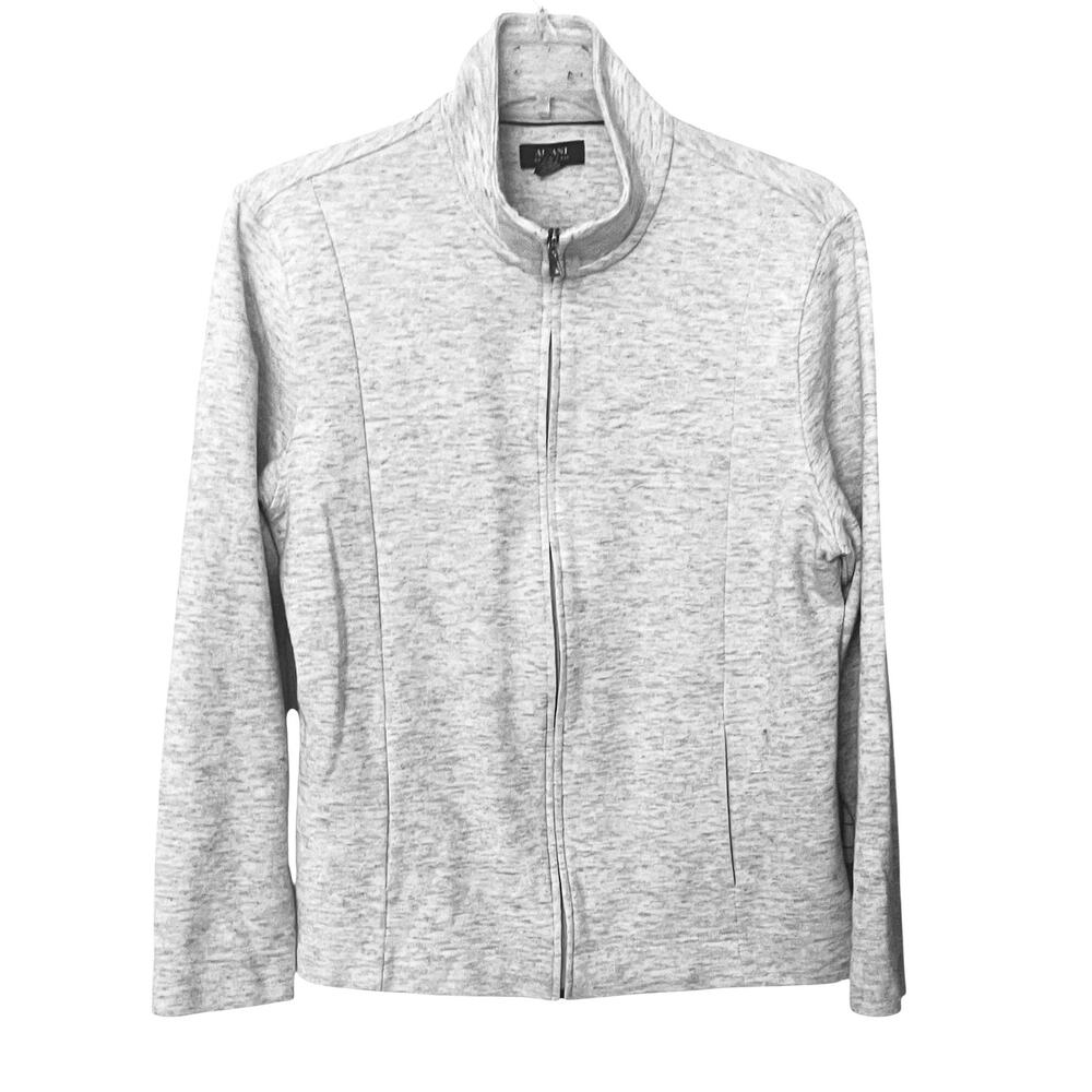 ALFANI FRONT ZIP LONG SLV FLEECE JACKET, WOMENS, L, LIGHT GREY, HAND WARMERS